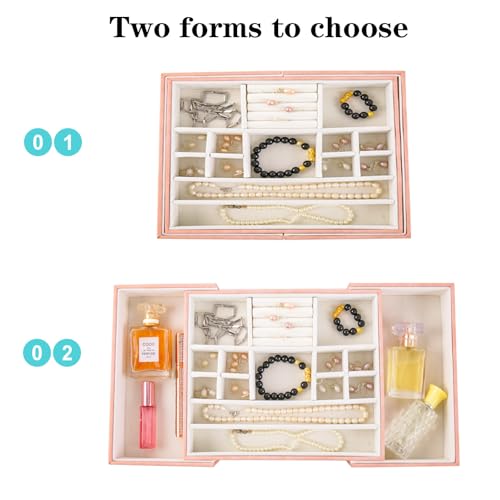 Jewelry Organizer for Drawer, Retractable Jewelry Drawer Organizer Inserts, Leather Storage Display Case Storage Containers Box in Dresser