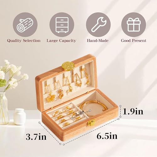 Travel Jewelry Case Small Wood Jewelry Organizer Jewelry Box for Women (Pine Wood Print) - color: Pine Wood Print
