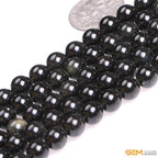 GEM-Inside Natural 6mm Black Obsidian Gemstone Loose Beads Round Energy Power Beads for Jewelry Making 15" - color: Black Obsidian, size: 6mm