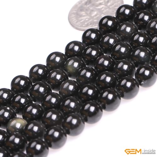 GEM-Inside Natural 6mm Black Obsidian Gemstone Loose Beads Round Energy Power Beads for Jewelry Making 15" - color: Black Obsidian, size: 6mm