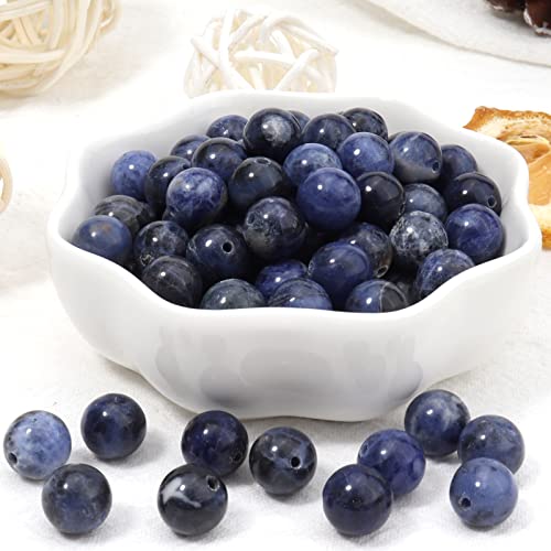 60pcs 6mm Natural Stone Beads Blue Sodalite Beads Energy Crystal Healing Power Gemstone for Jewelry Making, DIY Bracelet Necklace - color: Blue Sodalite, size: 6mm