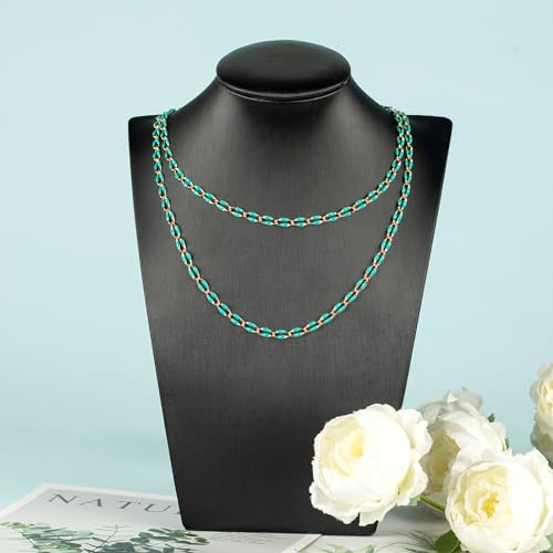 YOUBEIYEE 6.6 Feet Gold Plated Brass Chain on Spool Green Enamel Cable Chain Necklace DIY Jewelry Chains Bulk with Jump Rings and Lobster Clasps - color: Green
