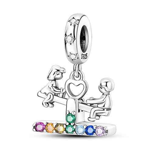 MULA 925 Sterling Silver Charms for Bracelets and Necklaces Lipstick and Bag Dangle Pendants Tower Camera Beads Jewelry Charms for Women - color: Couple Seesaw