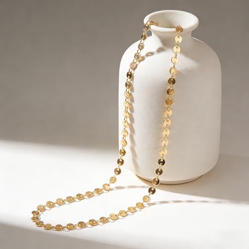 Dremmy Studios Dainty Gold Choker Necklace for Women 14K Gold Plated Coin Disc Figaro Layered Beaded Flat Mariner Sideways Cross Wishbone Link Clavicle Necklaces - style: Coin