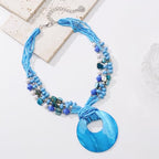 Coiris Shell Pendant Statement Strand Necklace for Women Boho Multi Beads Natural Stone Colorful Necklace Bohemian Handmade Chunky Shell Beaded Collar Jewelry for Women - color: Blue