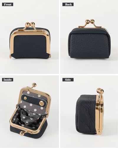 COOLYOUTH Leather Mini Jewelry Box Travel Jewelry Case Portable Small Coin Purse with Kiss Lock (Blue) - color: Small-Deep Blue
