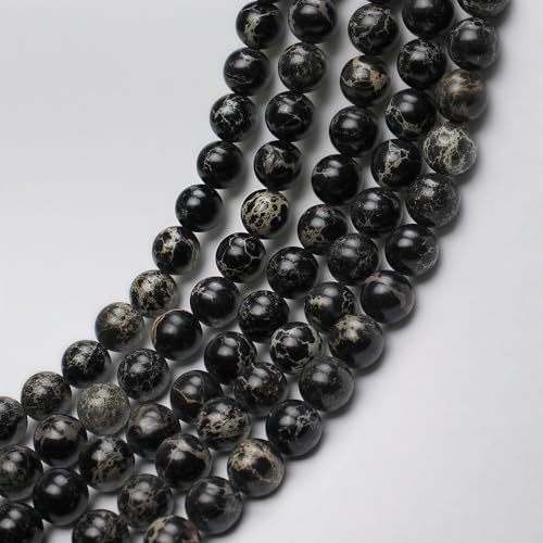 MJDCB 6mm Black Imperial Jasper Gemstone Beads Round Loose Stone Bead for Jewelry Making Bracelets Necklaces - color: Black Imperial Jasper, size: 6mm