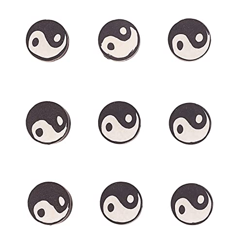 Airssory 100 Pcs Black and White Manmade Polymer Clay Soft Beads Flat Round with Taiji Ying Yang Sign Loose Bead Spacer for Lucky Jewelry Making - color: Yin Yang Beads_Black and White