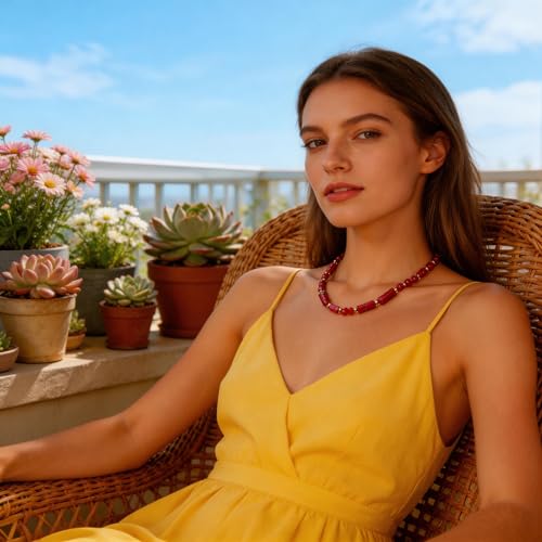 Elisheva Natural Stone Choker Necklace for Women, Boho Natural Emperor Jasper Stone Lace Agate Beaded Crystal Necklace, Gemstone Jewelry Gift for Her - style: red emperor stone choker