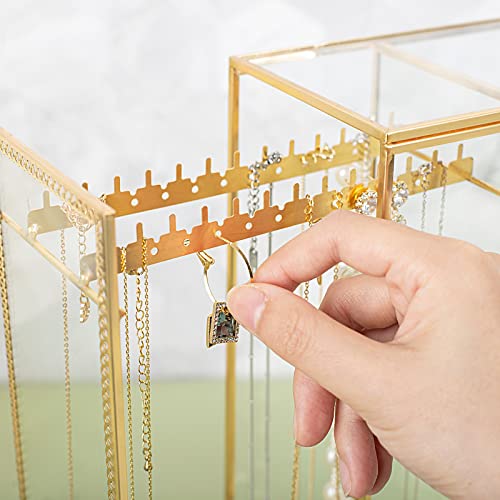 Glass Necklace Organizer Holder, Jewelry Organizer Necklace Holder with Hanging Hooks, Glass Necklaces Display Case for Storage Rings Earrings - style: Necklace Organizer