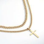 SENRAN Layered Cross Necklace for Men Boys Stainless Steel Layered Cuban Link Chain 16-24 inch Christian Cross Pendant Religious Jewelry Gifts - color: Gold, style: 22inch/24inch