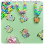 Twelcshyp 24 Sets Easter Beads Necklace Bulk DIY Easter Craft Kit Bunny Chick Egg Carrot Wood Charms Color Pastel Beads for Party Favors Classroom Supplies