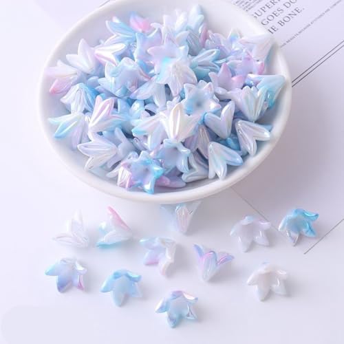 130Pcs Acrylic Trumpet Flower Beads for Jewelry Making AB Lily Flower Bead Caps Gradient Pastel Floral Beads for Earrings Necklace Bracelet DIY Craft Accessories Keychain(Blue Purple) - color: Blue Purple