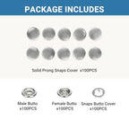 100 Sets Metal Snap Buttons, Sterling Silver Solid Sewing Snaps for Fabric, Prong Snap Button Kits for DIY Crafting Clothing Sewing (9.5mm / 400 PCS) - color: Solid Silver