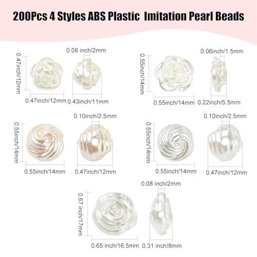 LiQunSweet 200 Pcs 4 Styles Rose Shape ABS Plastic Imitation Pearl Beads Flowers Loose Spacer Beads for DIY Jewelry Crafts Gifts - color: Rose Shape Imitation Pearl Beads_200 Pcs