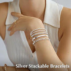 Gold Bracelets Set for Women Stack, Chunky Thick Bracelets Stack for Women Trendy, Simple Dainty Thin Gold Plated Cuff Stackable Bracelets With Beaded Cuban Paperclip Snake Rope Bangle Hand Chain Jewelry - style: Style 05-silver