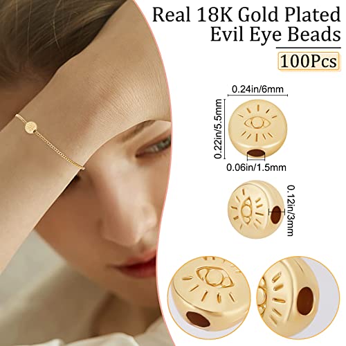 Beebeecraft 100Pcs/Box Evil Eye Spacer Beads 18K Gold Plated Monster Eye Beads Charm 5.5x6mm Loose Jewelry Making Beads for DIY Bracelet Earring Necklace - color: Evil Eye