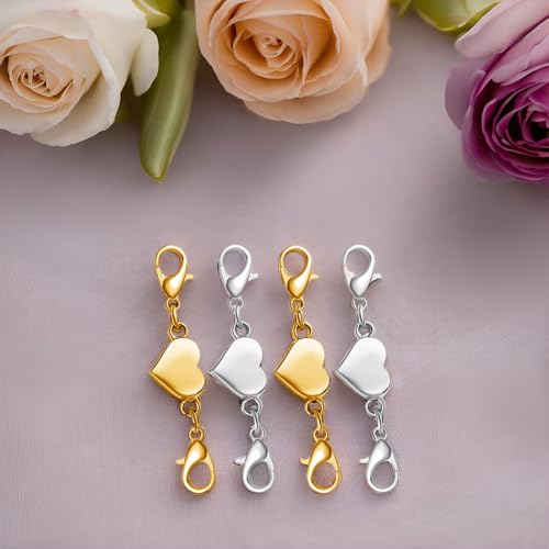 Heart Magnetic Clasp, Double Lobster Closure for Necklace Bracelet, Jewelry Making Connector (3gold+3silver) - color: 3gold+3silver