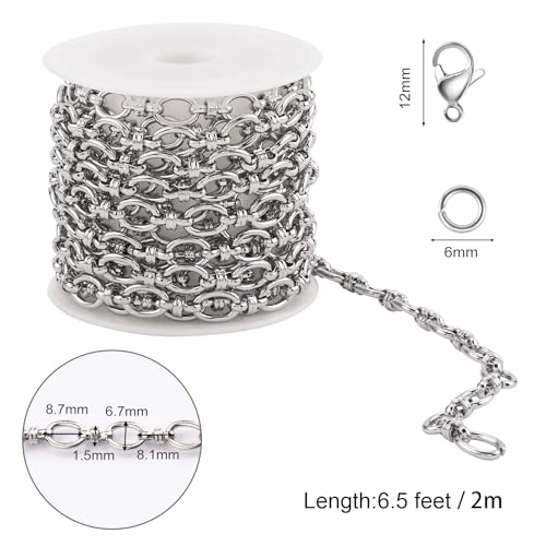 SMYHTGLIF 2 Meters Oval Circle Rolo Jewelry Making Chains Roll Silver Plated Stainless Steel Chain Bulk for Jewelry Making Supplies - color: Cable Silver
