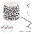 SMYHTGLIF 2 Meters Oval Circle Rolo Jewelry Making Chains Roll Silver Plated Stainless Steel Chain Bulk for Jewelry Making Supplies - color: Cable Silver