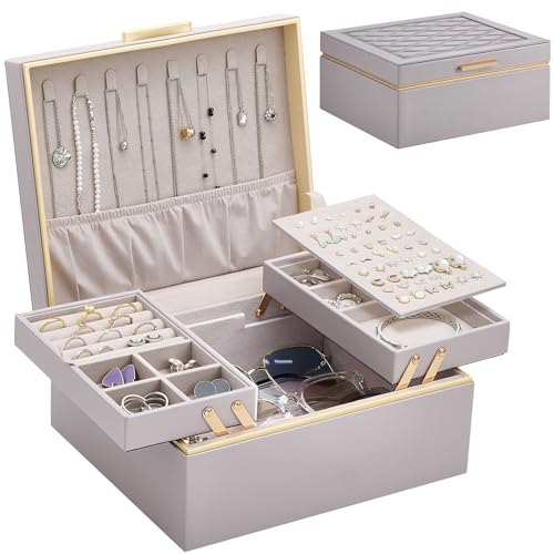 Lolalet Jewelry Box Organizer for Women Girls, 2 Layer Jewelry Organizers and Storage for Necklace Earrings Rings Bracelets, Large Jewellery Holder Case Birthday Mothers Day Gifts -HazePurple - color: Haze Purple