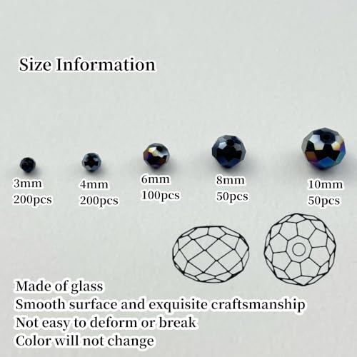 600pcs Crystal Glass Beads 3mm 4mm 6mm 8mm 10mm Rondelle Faceted Crystal Beads Spacer Beads for Necklace Bracelet Earrings DIY Jewelry Crafts Making Supplies(Black AB) - color: Black AB