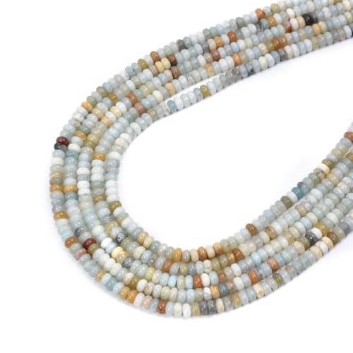 160pcs 4x2mm Natural Amazonite Disk Rondelle Spacer Stone Semi Precious Gemstone Loose Beads for Jewelry Making 15 Inch - color: Amazonite