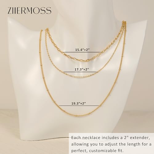 3PCS Gold Necklaces for Women,Chunky Statement Gold Plated Necklace Stack Layered Sterling Silver Herringbone Chains for Women Dainty Trendy Silver Chains Stacked Jewelry Gifts - color: gold beaded necklace set
