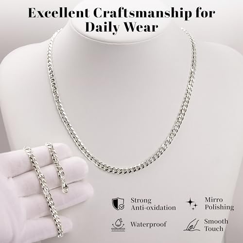 WomenGifts Cuban Link Chain Necklace for Women, Waterproof 14k Gold Silver Plated Chain Choker, Non Tarnish Stainless Steel Jewelry, 3.5/5/6/8/11mm,14/16/18 Inch Thin&Chunky&Thick - color: Silver, style: 5MM-16"