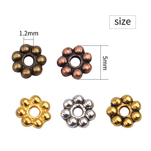 BronaGrand 500pcs Metal Daisy Spacer Beads 5mm for DIY Jewelry Making (5 Colors) - color: 5 Colors