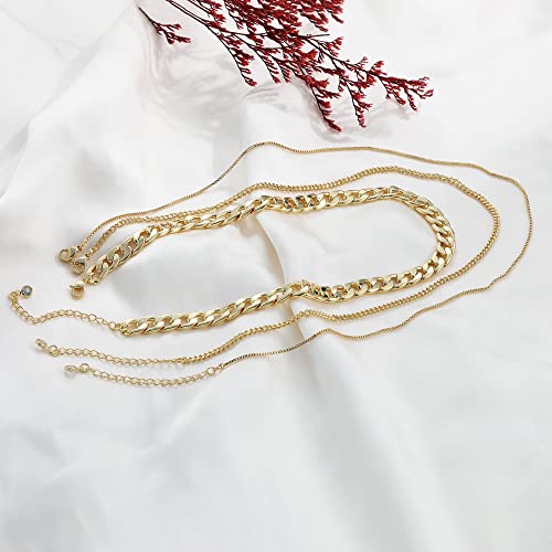 Freekiss Women's Layered Necklace Set - 3 Piece Dainty Gold Jewelry for Everyday Stacking | 14K Gold Plated Snake Chain, Rope Chain, Cuban Chain | Adjustable Length 14-18.5 Inch | Gift Ready - color: Gold, style: 8mm Cuba+Box Chain+2.5 Cuba
