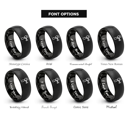 Chain Tool Ring - Gift for Cyclist - 8mm - Band - Gunmetal Black Silver - Personalized Custom Engraving - Men Women - Anniversary Engagement Wedding - Tungsten Carbide - Flat Dome Bevel - color: 01 - Black Tungsten
