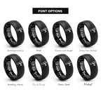 Chain Tool Ring - Gift for Cyclist - 8mm - Band - Gunmetal Black Silver - Personalized Custom Engraving - Men Women - Anniversary Engagement Wedding - Tungsten Carbide - Flat Dome Bevel - color: 01 - Black Tungsten