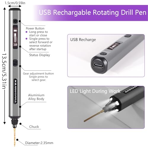 Mini Electric Drill Pen with Benchtop Press, 5-Speed, 10 Small Drill Bits with Aluminium Box, LED Lights, OLED Display, Resin Drill Set For Jewelry Making, Plastic, Wood (SDS ULTRA PLUS) - style: SDS ULTRA PLUS
