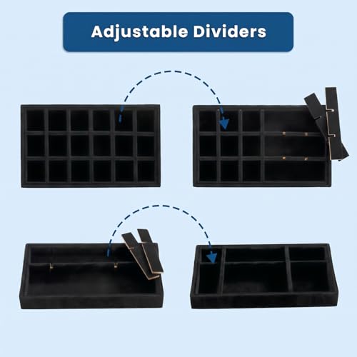 Elsjoy 8 Pack 4 Styles Black Velvet Jewelry Trays, Jewelry Organizer Tray Stackable Jewelry Storage Tray for Drawer, Rings, Earrings, Necklace