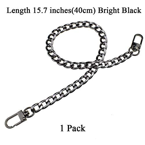 HAHIYO Purse Chain Strap Length 15.7 inches Bright Black for Shoulder Cross Body Sling Purse Handbag Clutch Replacement Strap Comfortable Flat 0.4” Wide Enough 2.4mm Extra Thick Metal Strap 1 Pack - size: Bright Black 15.7 inches