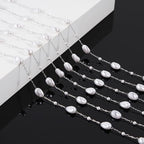 KYUNHOO 5 Meters Silver Stainless Steel Jewelry Chain Roll Faux Pearl Bead Chains with Lobster Clasps Jump Rings for Women Making Jewelry Crafts Finding Supplies - color: Irregular Bead Silver