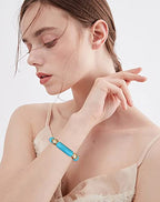 LALAPPLE Gold Plated Beaded Acrylic Bamboo Tube Bangle Bracelets for Women, Colorful Chunky Curved Tube With Gold Plated Pieces Beads Stretch Bracelet Friendship Summer Beach Jewelry - color: N-Blue
