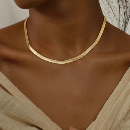 Gold Necklace for Women - Chunky 14K Gold Plated Chain Necklace Cuban Link Paperclip Chain Herringbone Statement Choker Necklace for Women Simple Trendy Jewelry Gifts - style: 6mm-snake chain-gd