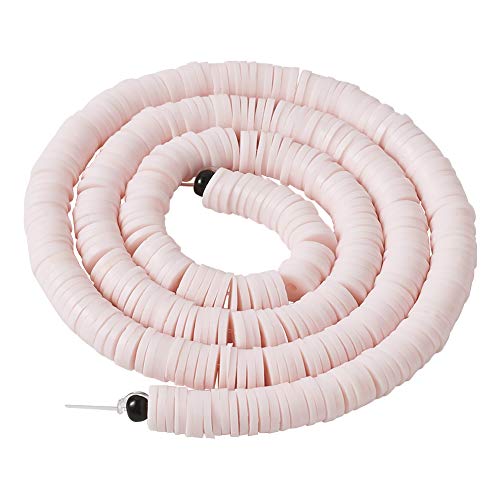 10 Strands 4mm Flat Round Polymer Clay Beads Strands Flat Disc Clay Beads Clay Spacer Bead for DIY Boho Bracelet Necklace Earring Jewelry Making (Misty Rose) - color: Misty Rose, 4x1mm