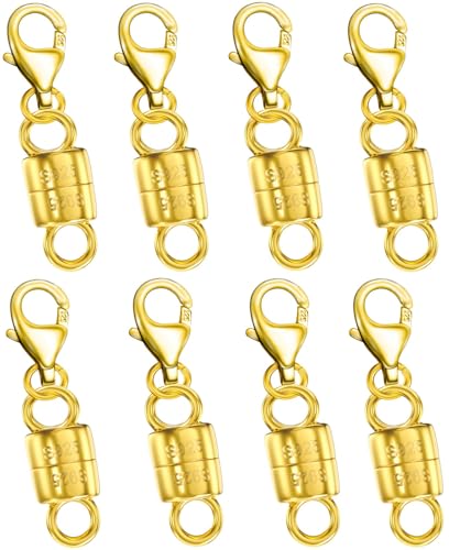 Dailyacc 925 Silver Lobster Magnetic Necklace Clasps and Closures Safety Sterling Silver with 14K Gold Jewelry Converters for Bracelets Chain Extender - color: Silver with Gold Plating