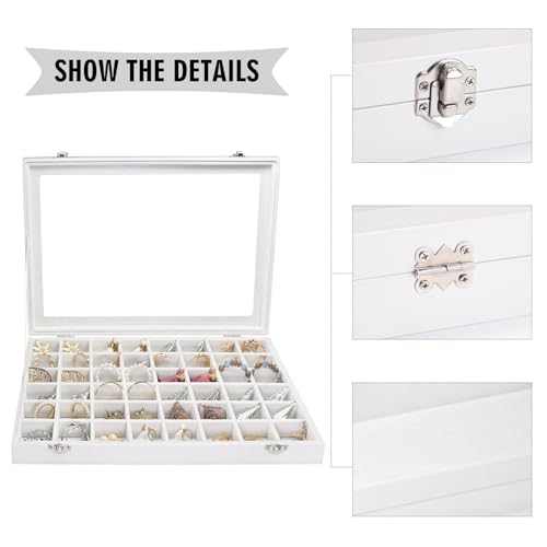 Siveit Jewelry Tray Organizer Box 48 Grid Jewelry Display Organizer Box with Transparent Lid Rings Earrings Necklaces Pendants Display Box Suitable for Women and Girls (48 Grid, White) - color: White