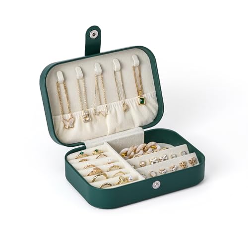 CASEGRACE Jewelry Box For Women Portable Travel Jewelry Case for Necklace Earring Rings Jewelry Holder Case Gift Box Girls - color: Green-S, size: Leather