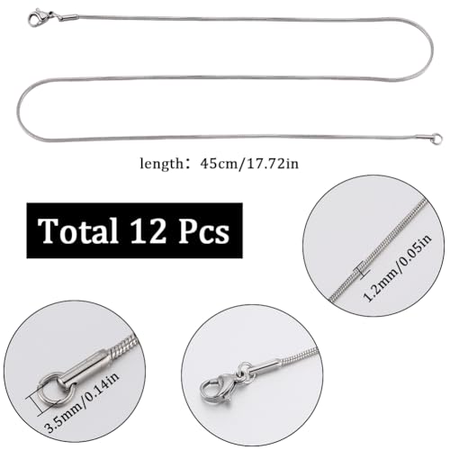 SUNNYCLUE 12 PACK 18 Inch/ 0.45m 1mm Silver Snake Chain Necklaces Bulk Stainless Steel Necklace Making Chain Metal Lobster Claw Clasps Cable Chains for Jewelry Making Supplies Women Adult Diy Craft - color: Silver