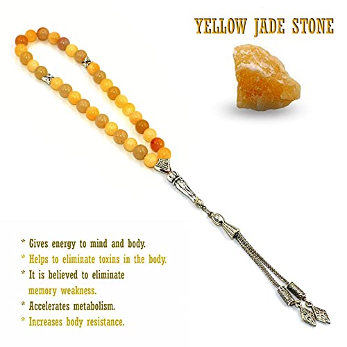 Simple Designed Natural Stone Worry Beads (8mm -33 Beads) - Prayer Beads Tesbih-Tasbih-Tasbeeh-Misbaha-Subha-Sebha-Sibha-Rosary (Yellow Jade Stone) - color: Yellow Jade Stone