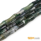 GEM-Inside 30Pcs 5x12mm Natural Green Moss Agate Stone Semi Gemstone Plant Bamboo Knot Bone Beads for Jewelry Making Power Energy Chakra Stone Beads - color: Green Moss Agate
