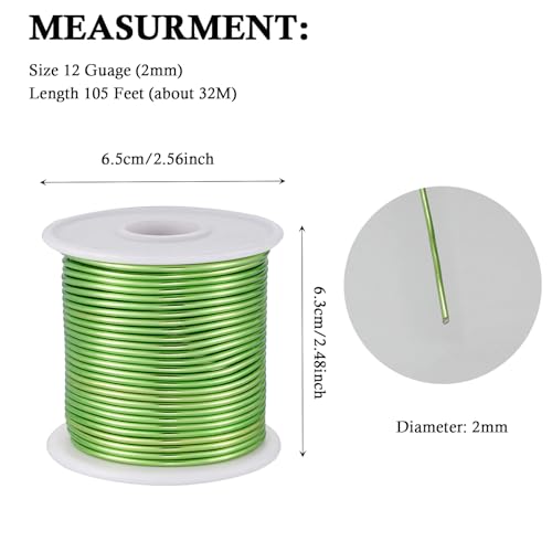 12 Gauge Light Green Aluminum Craft Wire (105FT) - Anodized for Jewelry Making, Beading Floral, Plant Gardening, Sculpting & Modeling Craft Wire (Light Green #8, 2mm) - color: Light Green #8