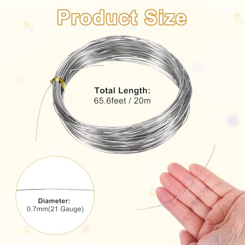 M METERXITY 21 Gauge Stainless Steel Craft Wire, 0.7mm 65.6 ft Bendable Floral Snare Wire for Jewelry Making/Sculpting/Armature Crafting/Floral Bonsai/DIY Crafts - size: 21 Gauge x 65.6 ft