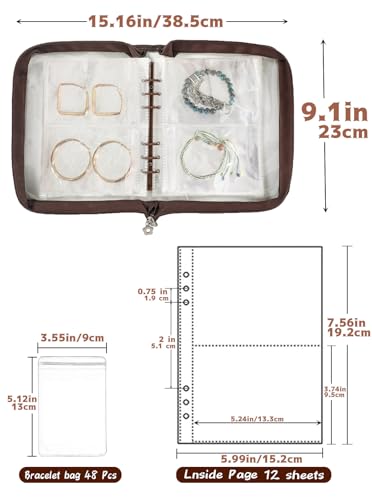 Jewelry Organizer Case Travel Jewelry Storage Bag Clear Jewelry Rolls (Light Brown,With 52 PCS Bracelet Pouches) - color: Light Brown,With 48 PCS Bracelet Pouches