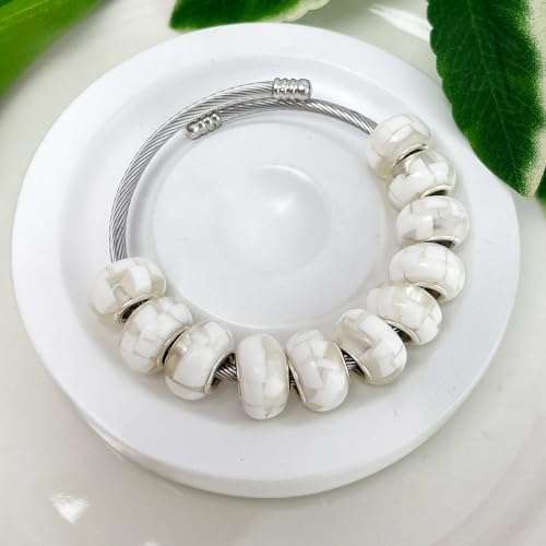 White Shell European Craft Beads for Jewelry Making Large Hole Beads for Pen 140pcs 14mm Rondelle Slide Charm Beads, Big Hole Space Resin Beads for DIY Bracelet Charms (PT400) - color: PT400 Shell White